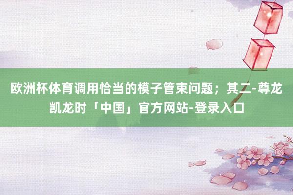 欧洲杯体育调用恰当的模子管束问题；其二-尊龙凯龙时「中国」官方网站-登录入口
